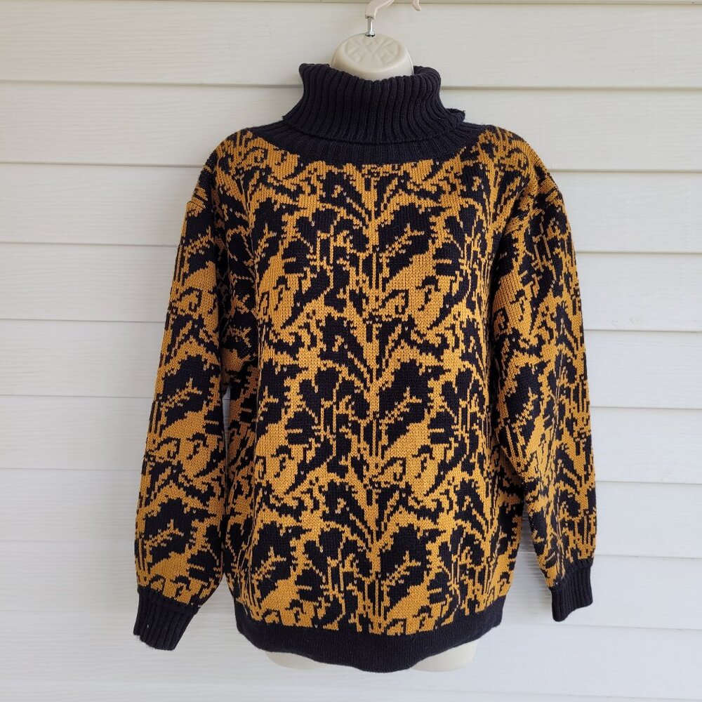 Vintage 90s Lindsey Blake gold and black turtleneck sweater